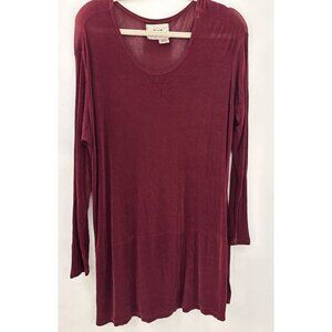 Flax Women's Acetate Long Sleeve Scoop Neck Mini‎ Dress In Maroon Size SM